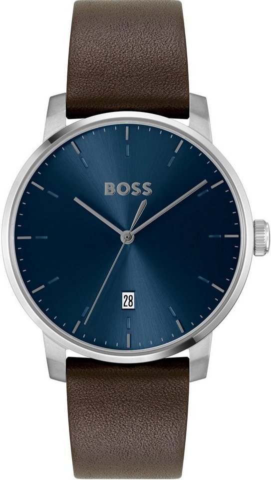BOSS Quarzuhr DEAN 1514160, Herrenuhr, Damenuhr, Armbanduhr, Datum, Lederarmband von BOSS