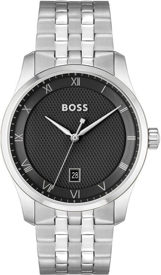 BOSS Quarzuhr PRINCIPLE 1514123, Herrenuhr, Armbanduhr, Datum, Edelstahlarmband von BOSS