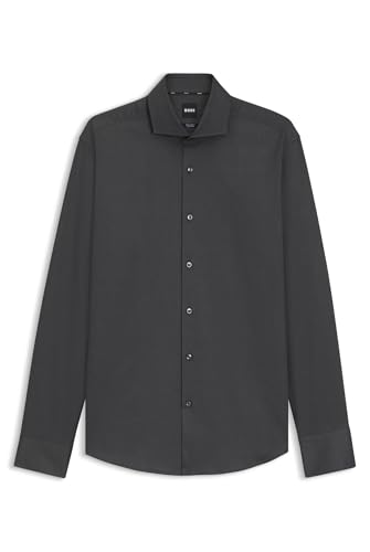 BOSS Herren H-JOE-spread-C1-222 Regular-Fit Hemd aus elastischem Baumwoll-Twill mit bügelleichtem Finish Dunkelgrau 41 von BOSS