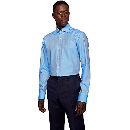BOSS Herren H-JOE-spread-C1-222 Regular-Fit Hemd aus elastischem Baumwoll-Twill mit bügelleichtem Finish Hellblau 43 von BOSS