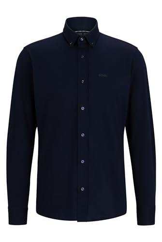 BOSS Herren P-JOE-BD-C1-222 Regular-Fit Jersey-Hemd aus Strukturiertem Baumwoll-Mix Dunkelblau 43 von BOSS