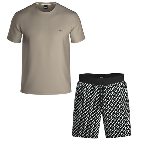 BOSS Relax Short Set mit Monogrammprint, Dark Beige, XL von BOSS