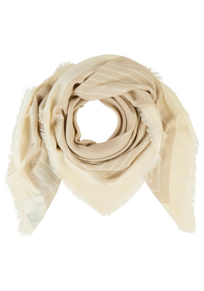 BOSS Schal Laik 120*120, mit BOSS-Logoschriftzügen, rundum kleine Fransen von BOSS