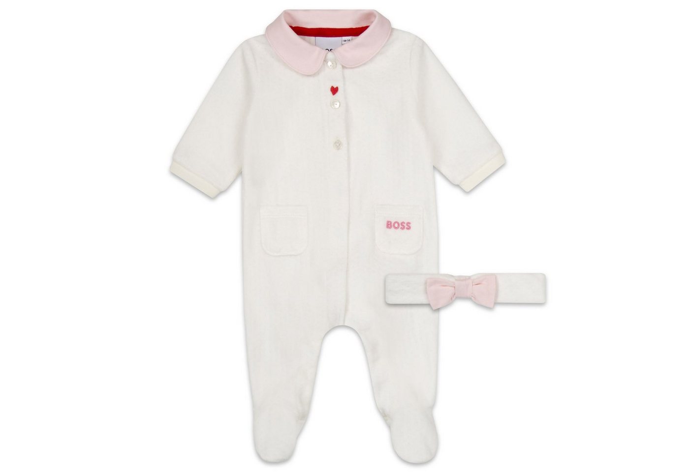 BOSS Shirt, Strampler, Jäckchen, Mütze & Schühchen HUGO BOSS Baby Schlafanzug mit Stirnband zweiteilig weiß rosa (Schlafanzug mit Stirnband) von BOSS