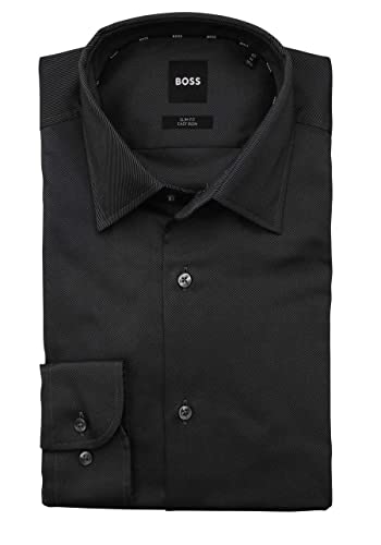 BOSS Slim Fit Hemd Hank Langarm New Kent Kragen anthrazit Größe 40 von BOSS