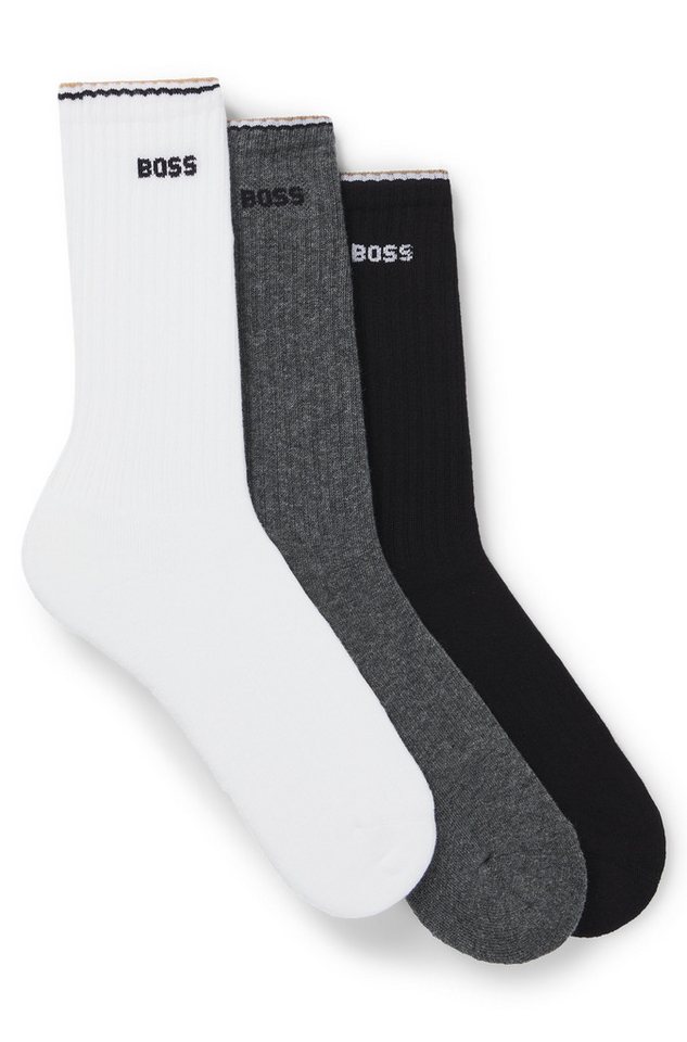 BOSS Socken Rib Stripe (3-Paar) Rippstrick, verstärkte Fersen- und Zehenpartie von BOSS