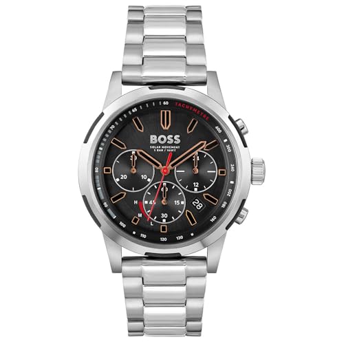 BOSS Solar-Chronograph Quarz Uhr für Herren Kollektion SOLGRADE mit Silbernes Edelstahlarmband - 1514032 von BOSS