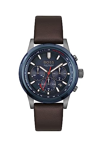 BOSS Solar-Chronograph Quarz Uhr für Herren mit Braunes Lederarmband - 1514030 von BOSS