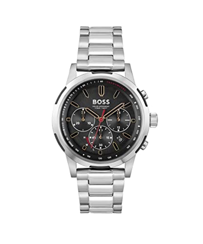 BOSS Solar-Chronograph Quarz Uhr für Herren mit Silbernes Edelstahlarmband - 1514032 von BOSS