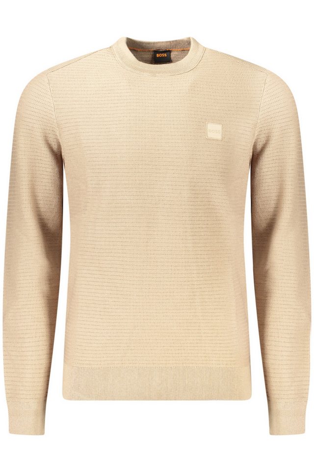 BOSS Strickpullover Beiger Herrenpullover mit Kontrastdetails und Logo-Applikation BOSS Strickpullover Beiger Herrenpullover mit Kontrastdetails und Logo-Applikation von BOSS