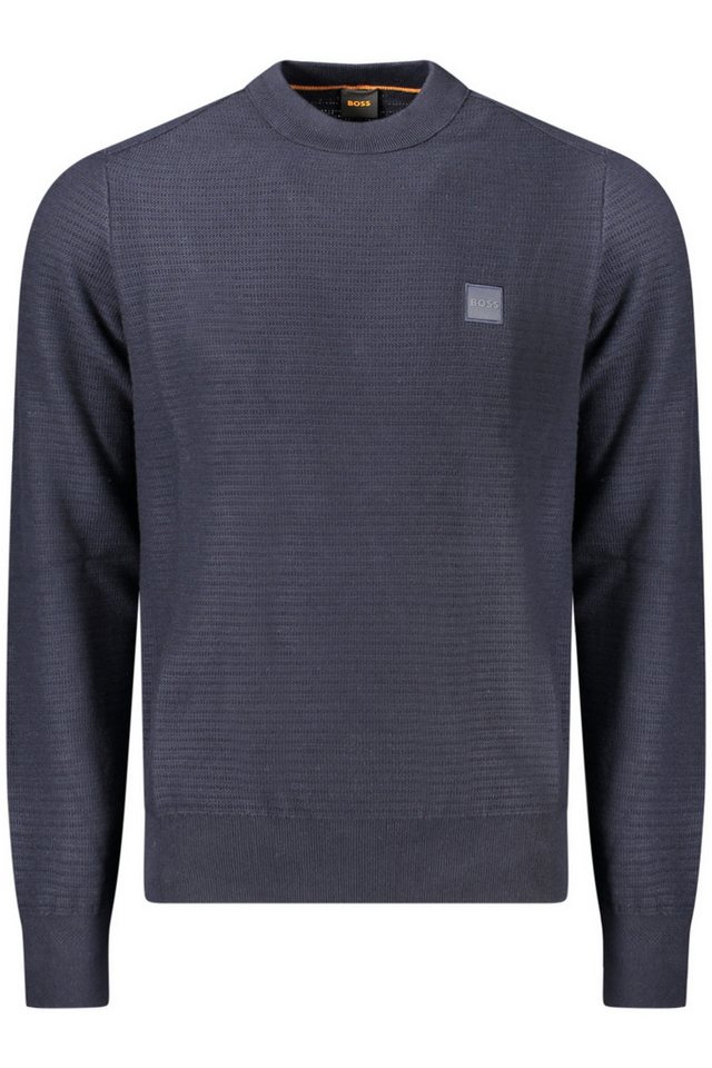 BOSS Strickpullover Eleganter Herrenpullover in Blau - Langarm, Rundhals, mit Applikation BOSS Strickpullover Eleganter Herrenpullover in Blau - Langarm, Rundhals, mit Applikation von BOSS
