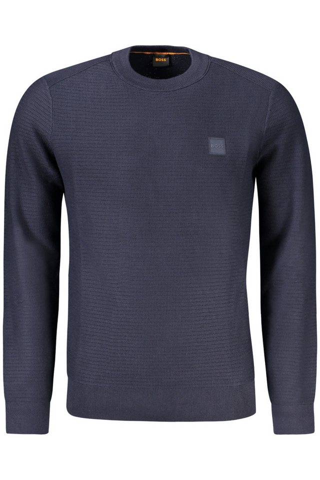 BOSS Strickpullover Eleganter blauer Herrenpullover mit Kontrastdetails und Applikation BOSS Strickpullover Eleganter blauer Herrenpullover mit Kontrastdetails und Applikation von BOSS