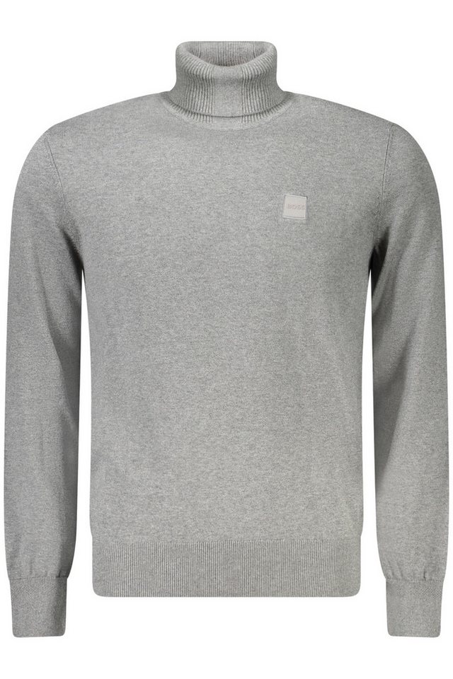 BOSS Strickpullover Grauer Herren-Rollkragenpullover mit Stickerei und Applikation BOSS Strickpullover Grauer Herren-Rollkragenpullover mit Stickerei und Applikation von BOSS