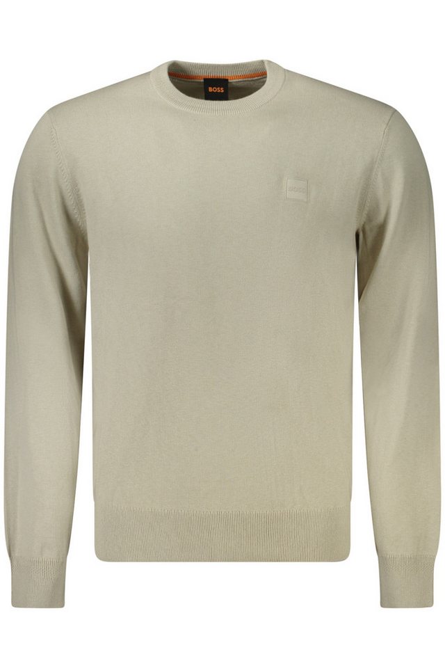BOSS Strickpullover Stilvoller Herrenpullover Beige mit Rundhalsausschnitt und Applikation von BOSS