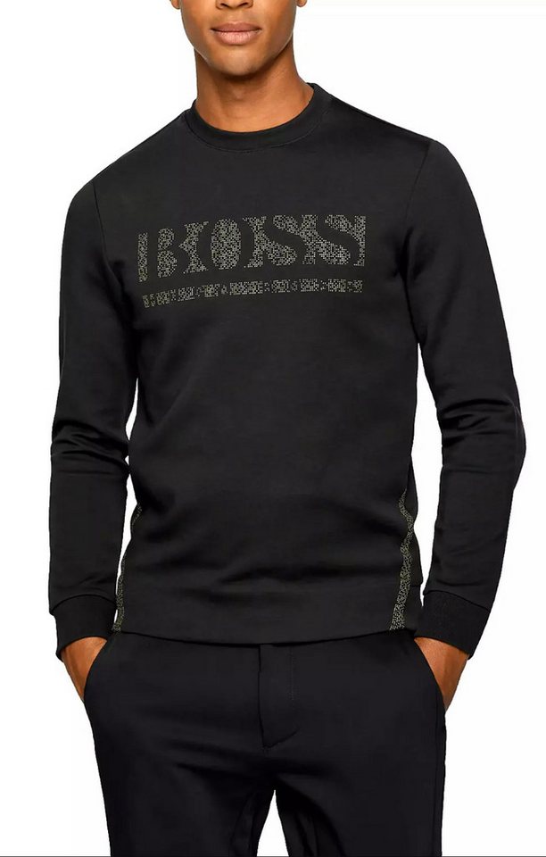 BOSS Sweatshirt Salbo Iconic Pixel-Print auf der Brust, pixelierte Seitenstreifen von BOSS