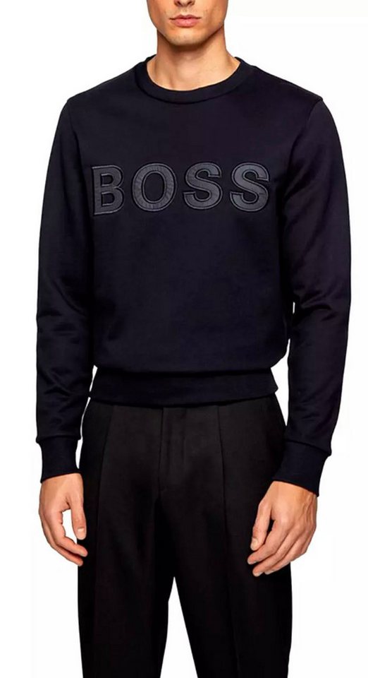 BOSS Sweatshirt Stadler 48 Sweater Rippbündchen und ein tonales Logo auf der Brust von BOSS