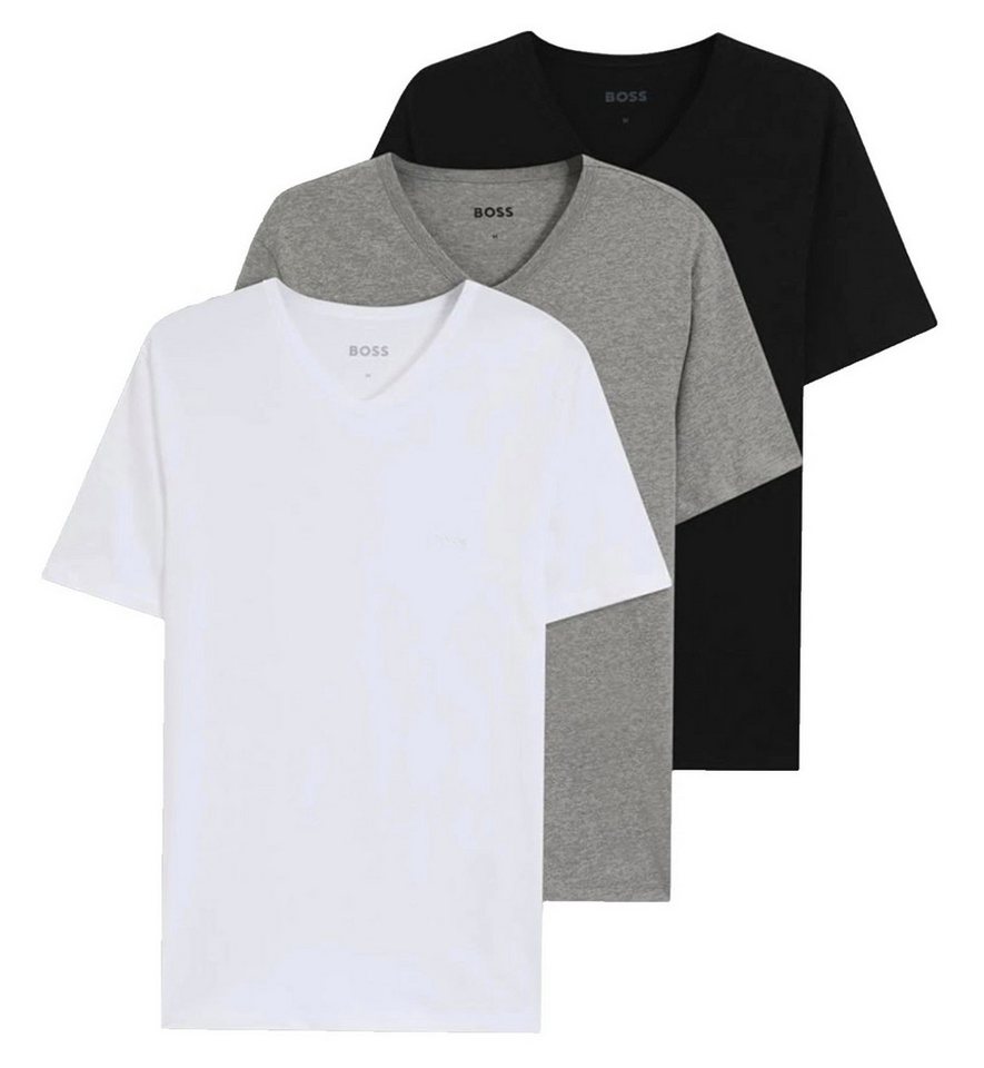 BOSS T-Shirt Herren 3 x T-Shirts V-Ausschnitt Shirt Regular Fit 100% Baumwolle (Verpackung: Original BOSS gift Box, 3er-Pack) Pflegeleicht und formstabil, Logo-Stickerei von BOSS
