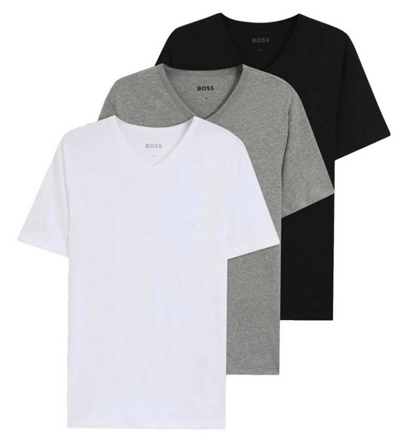 BOSS T-Shirt Herren 3 x T-Shirts V-Ausschnitt Shirt Regular Fit 100% Baumwolle (Verpackung: Original BOSS gift Box, 3er-Pack) Pflegeleicht und formstabil, Logo-Stickerei von BOSS