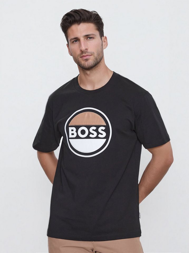 BOSS T-Shirt Herren Shirt HUGO BOSS Tessin mit Label-Stitching Weiß kurzam von BOSS