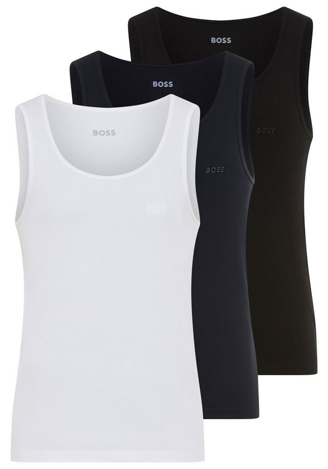 BOSS Tanktop 3P RibClassic BOSS ONE Ton in Ton Stickerei auf der Brust von BOSS