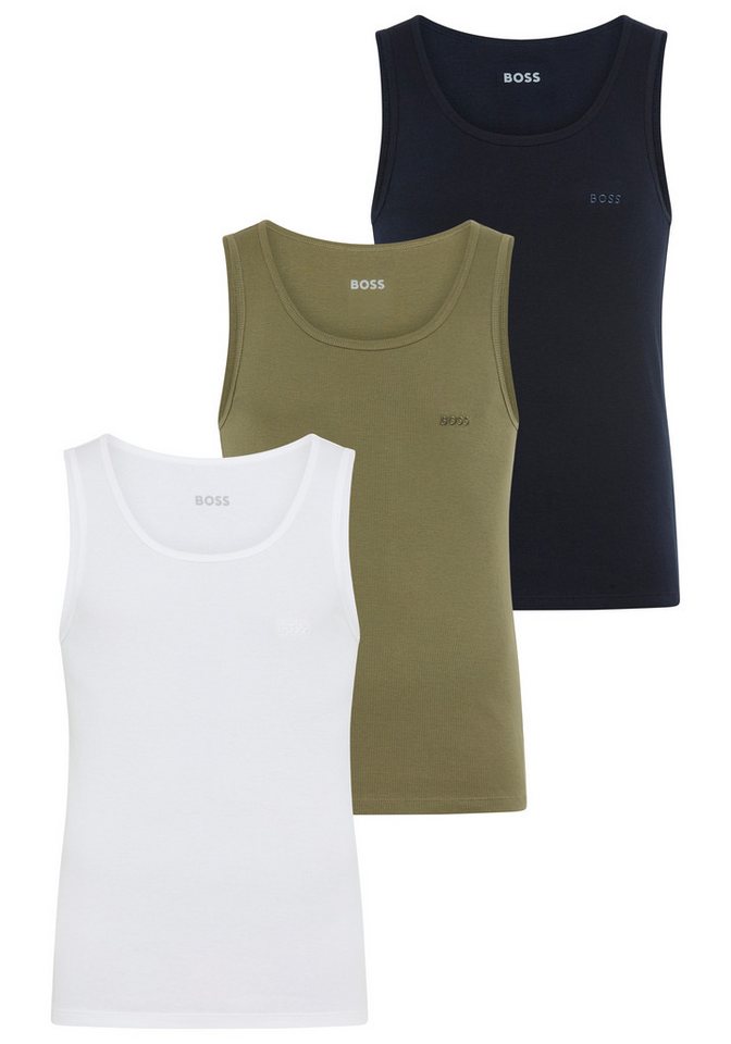 BOSS Tanktop 3P RibClassic BOSS ONE x David Beckham Ton in Ton Stickerei auf der Brust von BOSS