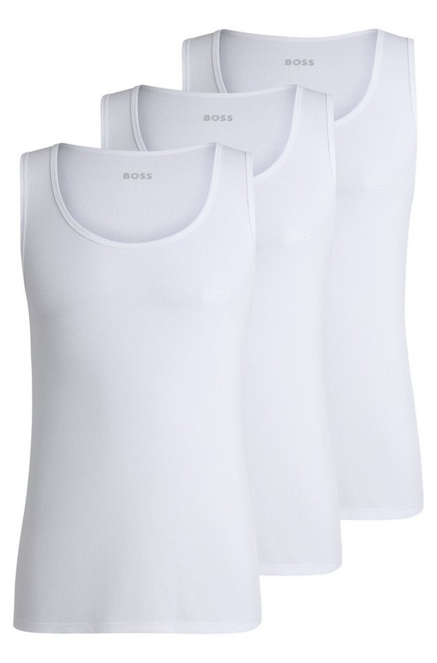 BOSS Tanktop 3P RibClassic BOSS ONE Ton in Ton Stickerei auf der Brust von BOSS