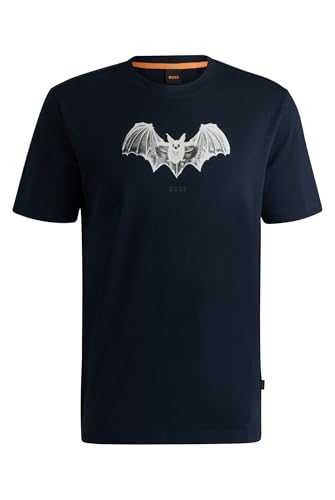 BOSS Herren Te Spiderbat T-Shirt aus Baumwolle mit saisonalem Print und Rundhalsausschnitt Dunkelblau XL von BOSS