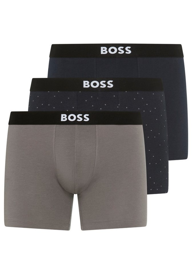 BOSS Boxershorts Boxer Brief 3P BOSS ONE (3-St) elastischer Bund mit Logo, 1x gemustert, 2x uni von BOSS