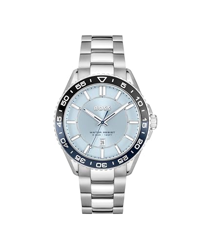 BOSS Uhr mit DREI-Zeiger-Quarzwerk und Kalender für Herren Kollektion Runner 3H mit Silbernes Edelstahlarmband - 1514207 von BOSS