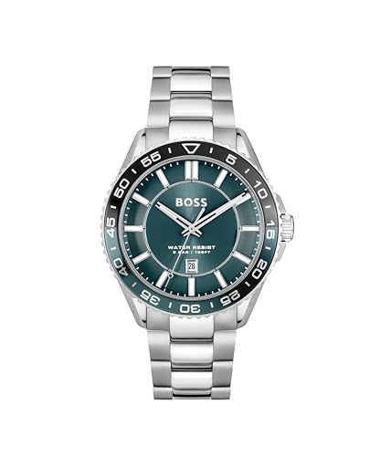 BOSS Uhr mit DREI-Zeiger-Quarzwerk und Kalender für Herren Kollektion Runner 3H mit Silbernes Edelstahlarmband - 1514208 von BOSS