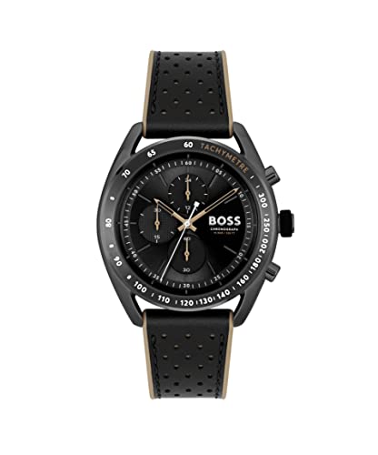 BOSS Chronograph Quarz Uhr für Herren Kollektion Center Court mit Schwarzes Lederarmband - 1514022 von BOSS