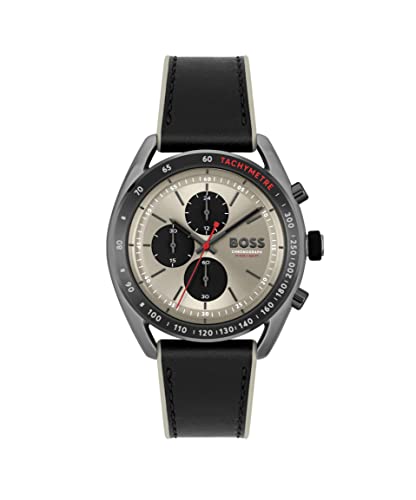 BOSS Chronograph Quarz Uhr für Herren mit Schwarzes Lederarmband - 1514024 von BOSS