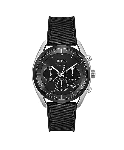 BOSS Chronograph Quarz Uhr für Herren Kollektion TOP mit Schwarzes Silikonarmband mit Stoffdetails - 1514091 von BOSS
