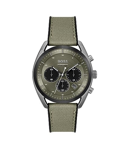 BOSS Chronograph Quarz Uhr für Herren Kollektion TOP mit Khaki/grünes Silikonarmband mit Stoffdetails - 1514092 von BOSS