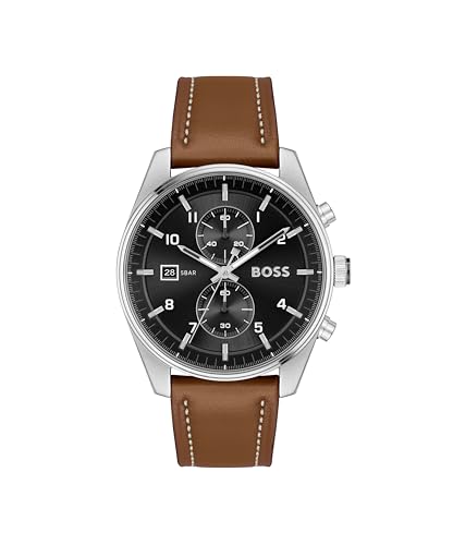 BOSS Chronograph Quarz Uhr für Herren Kollektion SKYTRAVELLER mit Lederarmband Lederarmband - 1514161 von BOSS