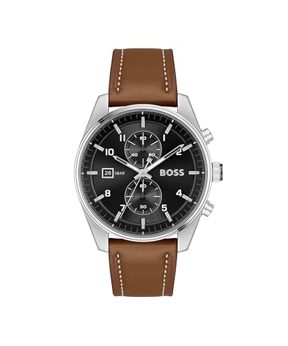 BOSS Chronograph Quarz Uhr für Herren Kollektion SKYTRAVELLER mit Lederarmband Lederarmband - 1514161 von BOSS