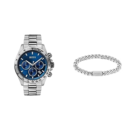 BOSS Chronograph Quarz Uhr für Herren mit Silbernes Edelstahlarmband - 1513755 von BOSS