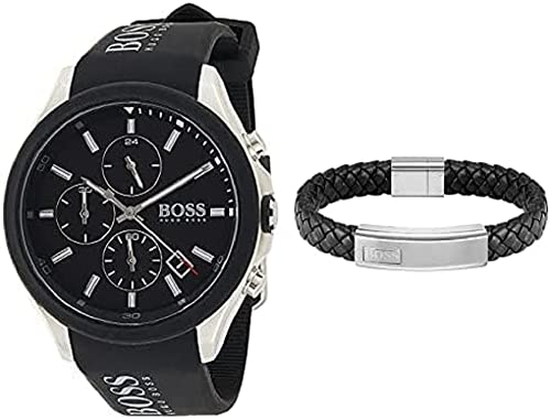 BOSS Watches and Jewelry Herren Chronograph Uhr und Schwarzes Lederarmband von BOSS