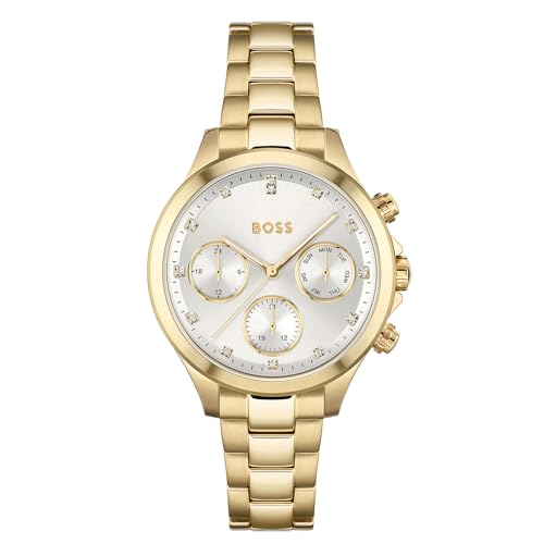 BOSS Multi Zifferblatt Quarz Uhr für Damen mit Gelbgoldfarbenes Edelstahlarmband - 1502628 von BOSS