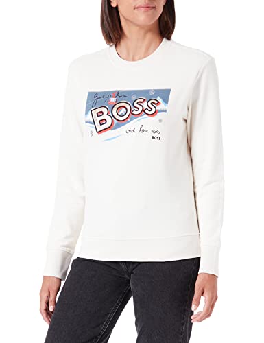 BOSS Women's C_Elaboss_Motive Sweatshirt, Open White, L von BOSS