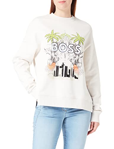 BOSS Women's C_Eslit_Print Sweatshirt, Open White118, M von BOSS