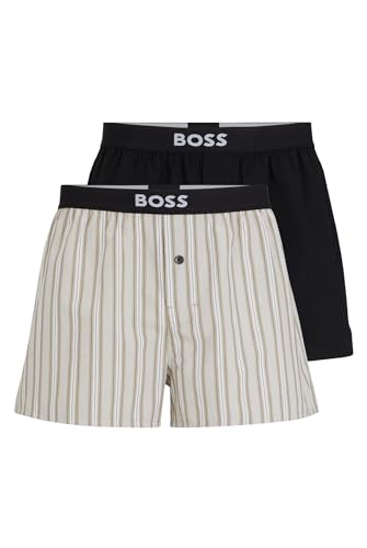 BOSS Herren 2P Boxer Shorts EW Zweier-Pack Pyjama-Shorts aus Baumwolle mit Logo-Bund Khaki XL von BOSS
