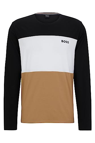 BOSS Herren Balance LS-Shirt Pyjama-Shirt aus Stretch-Baumwolle mit Modal und Colour-Block-Design Beige XXL von BOSS