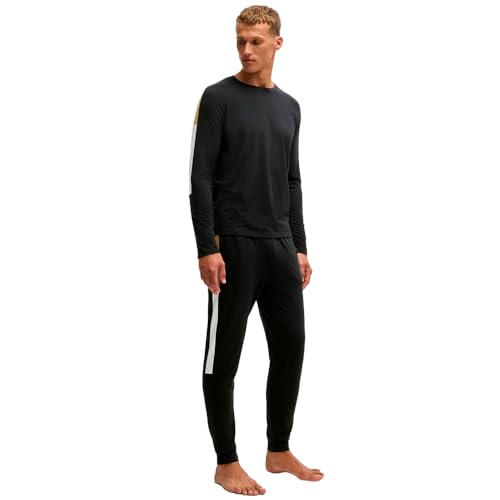 BOSS Herren Balance Long Set Pyjama aus Baumwoll-Mix mit kontrastfarbenen Einsätzen Schwarz001 XXL von BOSS