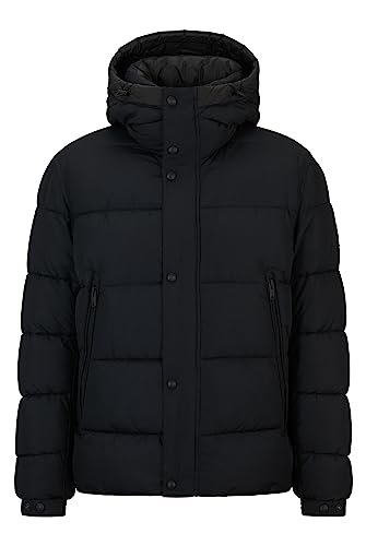 BOSS Herren Omaris Wasserabweisende Steppjacke mit Kapuze und Logo-Aufnäher Schwarz 48 von BOSS