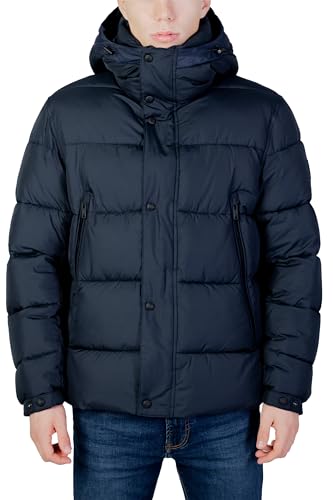 BOSS Herren Omaris Wasserabweisende Steppjacke mit Kapuze und Logo-Aufnäher Dunkelblau 50 von BOSS