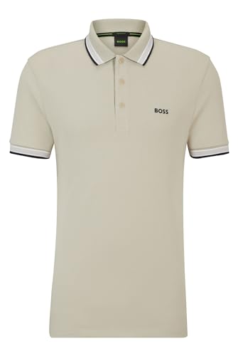 BOSS Herren Paddy Poloshirt aus Baumwoll-Piqué mit Kontrast-Logo Hellbeige XXXL von BOSS