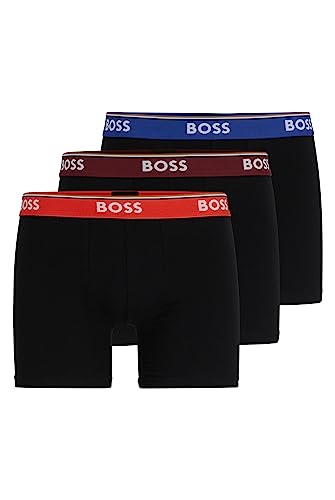 BOSS Herren BoxerBr 3P Power Dreier-Pack eng anliegende längere Boxershorts aus Stretch-Baumwolle mit Logos am Bund Gemustert S von BOSS