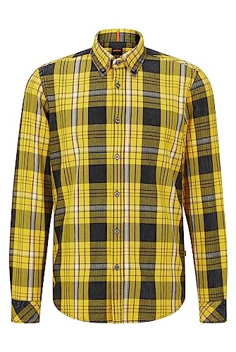 BOSS Herren Rickert Kariertes Regular-Fit Hemd aus Baumwolle mit Button-Down-Kragen Hellgelb M von BOSS