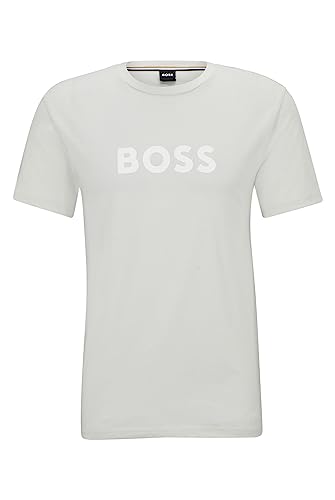 BOSS Herren T-Shirt RN Regular-Fit T-Shirt aus Baumwoll-Jersey mit Logo-Print Hellgrau XL von BOSS